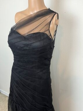 Max and Cleo Black Maxi Long Tulle Dress, One Shoulder, Size 4